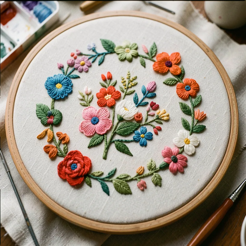 Detailed view of advanced needlework techniques and thread textures