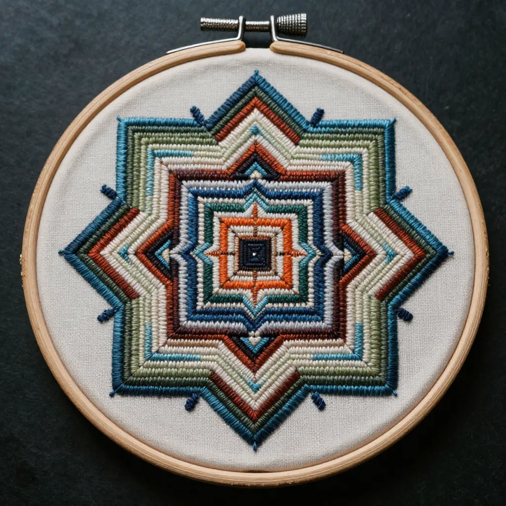Vintage embroidery frame displaying traditional mounting technique